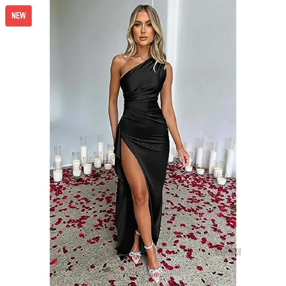 One Shoulder High Split Maxi Dress Formal Evening Gown - Picture 4 of 8